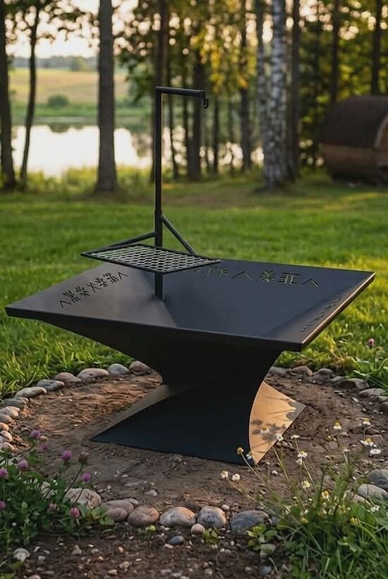 Fire pit with stand, grate, chain_personalized_LV signs