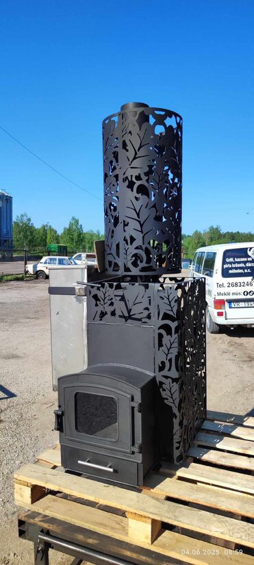 Банный котёл с каменкой и баком для воды из нержавеющей стали 60л, шибером и сеткой для дымохода