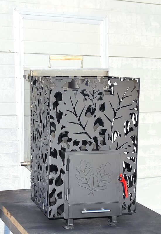 Sauna stove OAK with stainless steel water tank 60L at the back, heated from the sauna room