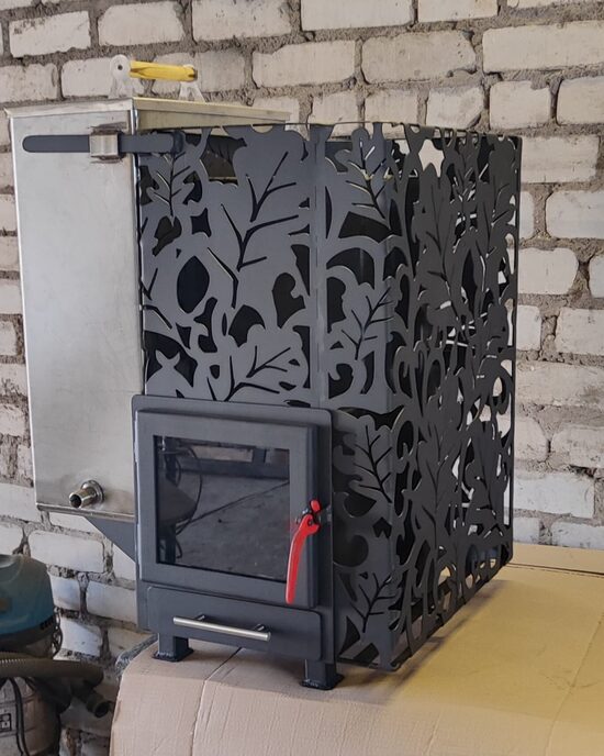 Pirts krāsns OZOLS ar nerūsējoša tērauda ūdens tvertni 60L kreisā pusē, kurināma no pirts telpas