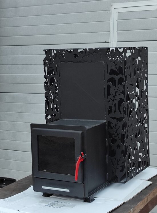 Sauna stove Oak WITHOUT water tank, with glass door, heated from the anteroom, "front" 28 cm