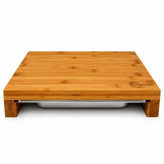 Griešanas dēlis no karbonizēta bambusa koka 38×29×7 cm ar nerūsējošā tērauda atvilktni 32.5×26.5×4 cm