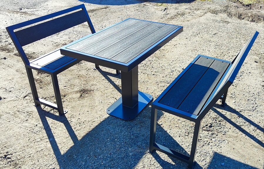 Set: table CAFE and 2 benches 1m with backrest