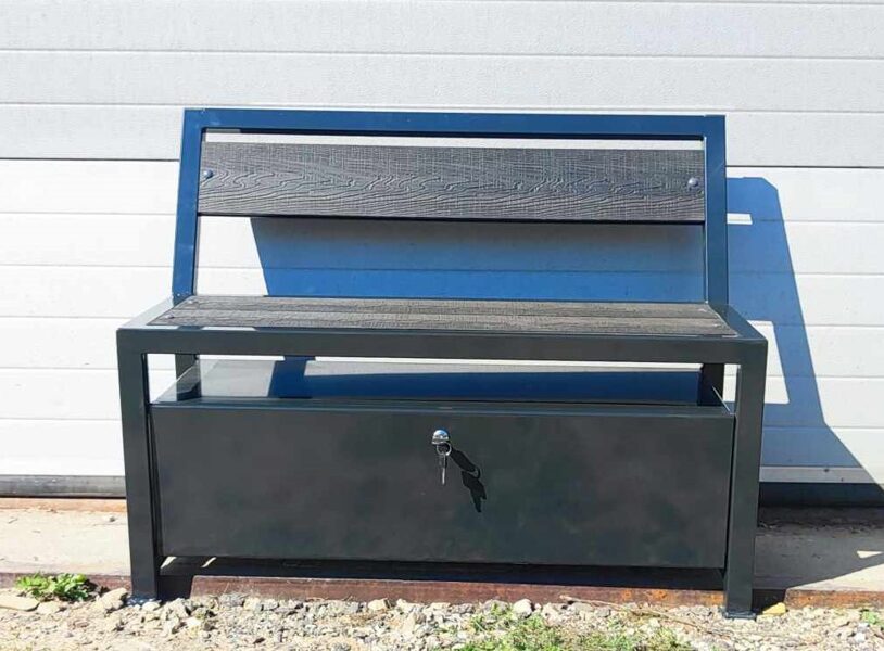 Bench with a metal box for storing things and backrest 1 m