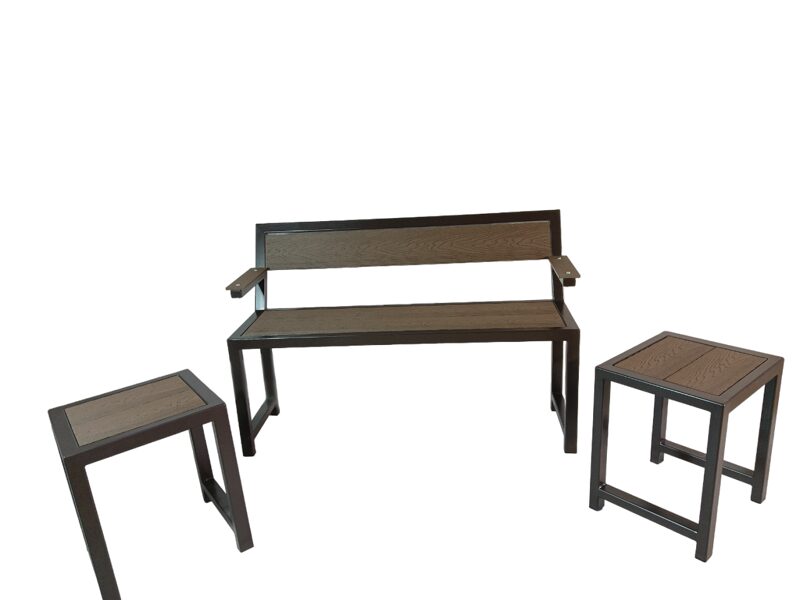 Bench with backrest and armrests 1.4m and 2 stools